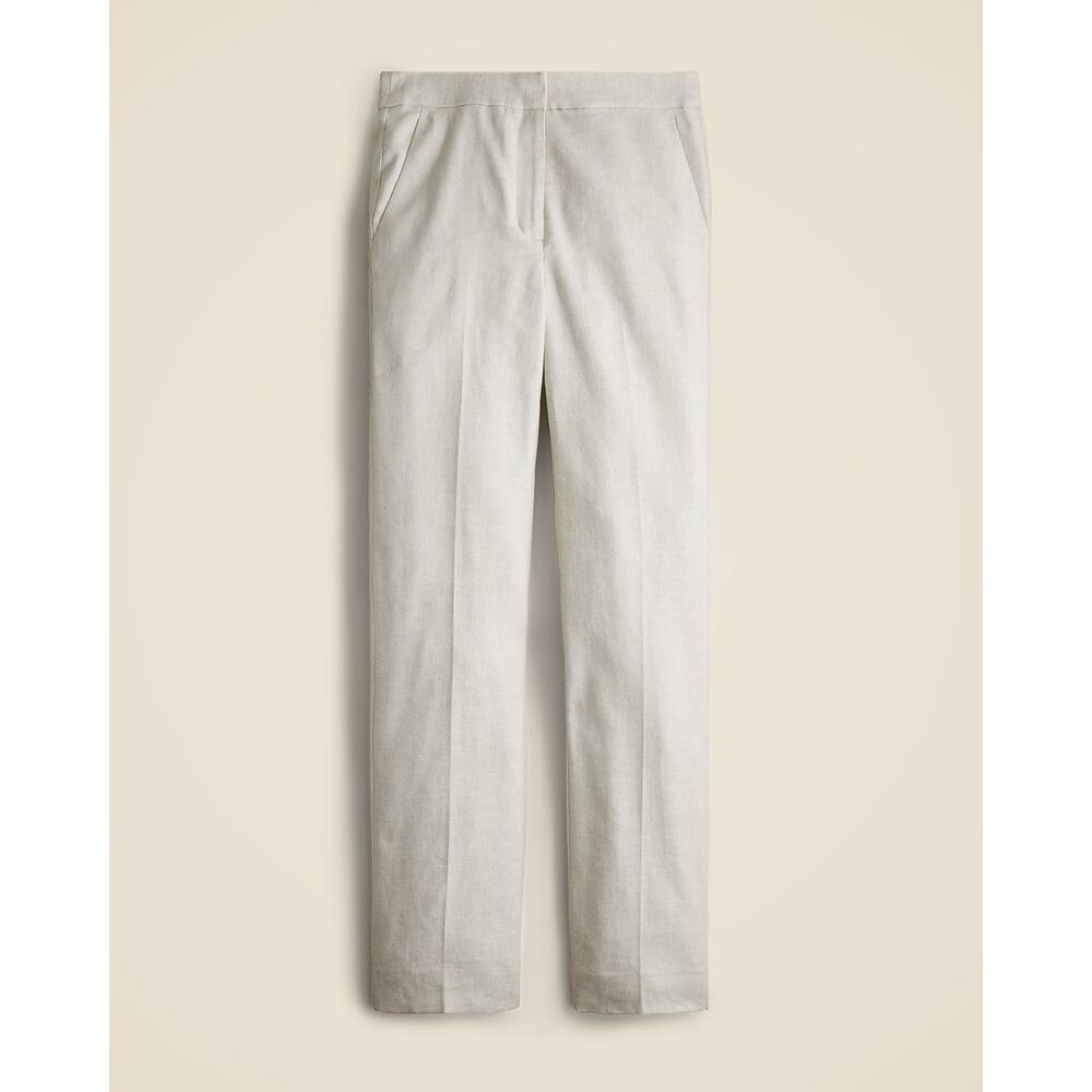 J. CREW Kate Straight-Leg Pant in Stretch Linen Blend Flax Ivory Beige Size 10